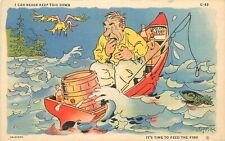 1940s Comic humor man in boat fishing C-93 linen Teich  Postcard 22-11205 picture