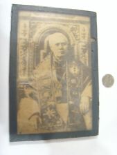 Early 1900s antique catholic pope Pius x hand made picture frame icon FC1293 picture