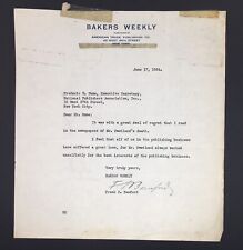 1924 Horace Swetland Condolence Letter Typed Signed from Baker's Weekly picture