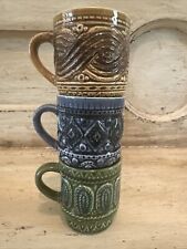 3 Vintage  Coffee Mugs Stacking Stackable Ceramic Cups MCM Retro Made in Japan picture