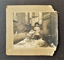 antique PHOTOGRAPH cute GIRL child DOLL Wicker CARRIAGE picture