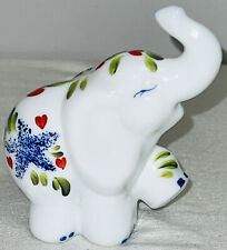 Fenton WHITE TRUNK UP ELEPHANT W/BLUE STARS & RED HEARTS SIGNED picture