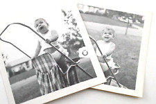 2 Adorable Pictures Toddler Standing In Stroller 1950s Original Photo 3.5x3.5