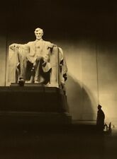 Pair Vintage Photo President Abraham Lincoln Memorial B&W. 1982 Contrast Emotion picture