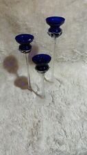 Set Of 3 Handcrafted Cobalt Blue Candleholders With Clear Twisted Stems picture