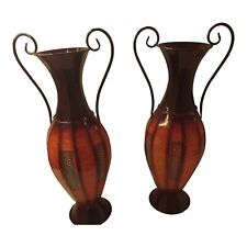 2 Metal Hosley  Cylindrical Floor Vases With Handles picture