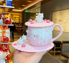 2022 Hot Starbucks Pink Cup Sakura Coffee Mug W/ Cat Lid Strawberry Coaster picture