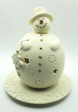 At Home America Ivory Porcelain Bisque Fat Snowman Tealight Holder an Plate picture