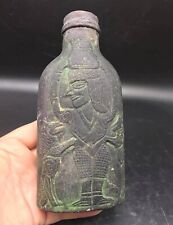 Very Antique Old Bactrain Civiliztion Old King & Naked Men Craved Glass Bottle picture