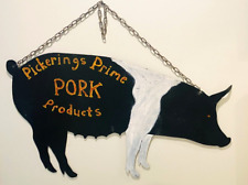 Vintage Pig Pork Sheet Metal Advertising Trade Sign for Butcher or Grocery picture