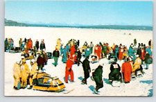 POSTCARD SNOWMOBILERS GETTING READY FOR RACE IN MICHIGAN picture