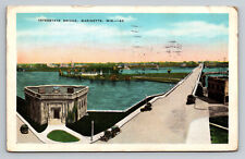 Marinette Wisconsin Interstate Bridge over Menominee River c1930 WI Postcard picture