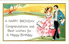 vintage postcard- A HAPPY BIRTHDAY Congratulations and Best wishes Man and woman picture