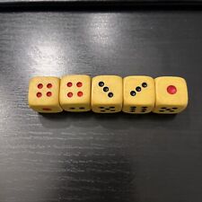 Vintage Set of 5 Butterscotch Bakelite Dice Red and Black picture
