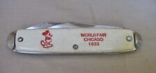 VTG WORLD'S FAIR CHICAGO 1933 POCKET KNIFE MICKEY MOUSE 2 BLADE WHITE picture
