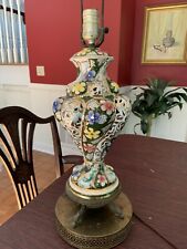 Vintage Capodimonte Table Lamp Bubble Swirl Flowers Signed. Nice picture