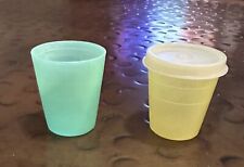 Vintage Tupperware Mini Cups. Turquoise And Yellow (2) Cups, (1) Lid picture