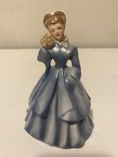 Vintage Florence Ceramics IRENE in Blue Dress Cream Bonnet With Gold Accents picture