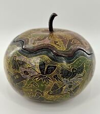 Hand Crafted Gourd Trinket Box/Detailed Animals/Maroon,Green & Yellow/Oaxaca picture