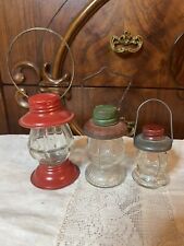 3 VTG Railroad Lantern Glass Candy Jars T.H. STOUGH Co. Avor & Dr. JS Co? USA picture