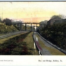 c1910s Ackley, IA Railroad Bridge Train Souvenir Postcard Iowa Falls Color A172 picture