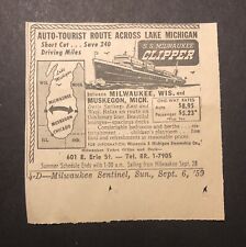1950’s S.S. Milwaukee Clipper Cruise Ship Lake Michigan Newspaper Ad picture