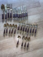 Vintage Asian Siam Thai Buddhist Brass Coated Flatwear Spoons Forks Set picture