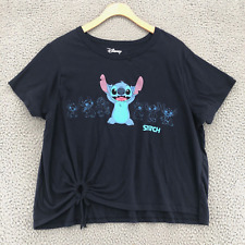 Disney Shirt Womens Juniors XXXL 21 Navy Lilo & Stitch Ohana Graphic Cropped Tie picture