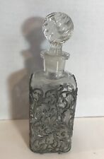 Vintage Metal Filigree Overlay Glass Decanter 7 1/2 Tall picture