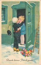 Postcard 1929 Lativa Children kiss romantic art 23-9476 picture
