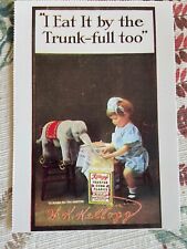 vintage postcard advertising Kelloggs corn flakes elephant pull toy girl picture