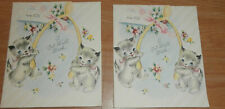 Two Lovely Vintage Get Well Greeting Cards Cute Kittens Floral Designs Unused picture