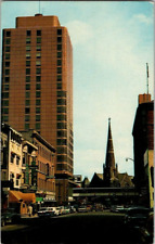 Denver CO-Colorado, Busy Street, Hotel, Bar, Cars Church , Vintage Postcard picture