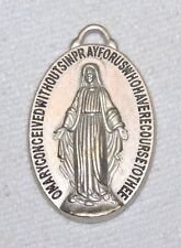 Vtg STERLING SILVER Virgin Mary MEDAL NECKLACE PENDANT Sacred Heart Oval 3.5mm picture