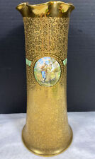 Osborne Studio Vase Fine Gold Encrusted Antique 11'' Chicago Hand Painted Lovers picture