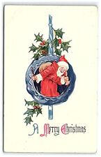 1907-15 Postcard A Merry Christmas Santa Claus Red Coat Holly Berries  picture