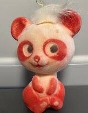 Vintage NOS Flocked Blow Mold Red & White Panda Bear Christmas Tree Ornament picture