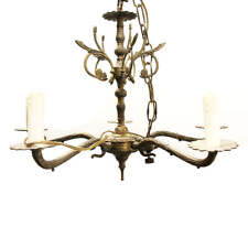 Antique Spanish Brass 5 Light Chandelier Ornate Eastlake Floral Style w Crystals picture