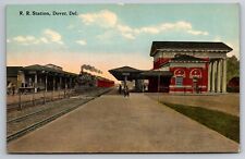 Railroad Station Depot Dover Delaware DE Train Smoke c1910 Postcard picture
