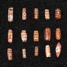 15 Ancient Large Etched Carnelian Longevity Stone Beads in very Good Condition picture