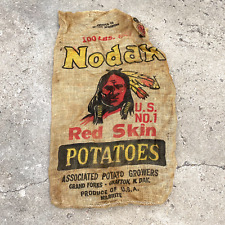 Vtg Nodak Red Skin Potatoes Indian Burlap Sack North Dakota Milbrite 100lbs A picture