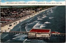 Daytona Beach Florida Pier Hotel Atlantic Ocean 1930s Cars Vintage Postcard picture