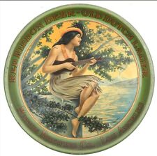 Antique Mathie Brewery Advertising Tray Los Angeles CA Hawaiian Hula Girl Tiki picture