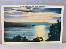 Sunset on Puget Sound Washington Linen Postcard No 1897 picture