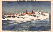 SS Theodore Roosevelt Steamer Ship Chicago Michigan Ave Bridge Vtg Postcard D24 picture