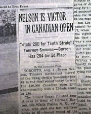 BYRON NELSON 18th Victory PGA Professional Golfer Record WINS 1945 Old Newspaper picture