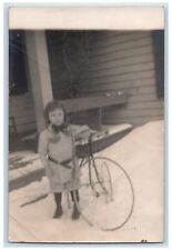 1910 Candid Boy Child Bicycle Snow Venango PA RPPC Photo Posted Postcard picture