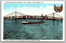 Ontario Canada Windsor Ambassador Bridge Sandwich Detroit Ship Vintage Postcard picture