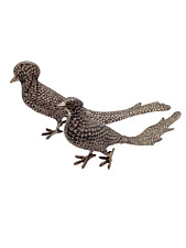 Pair of Silver Tone Metal Large Pheasant Bird Figurines Heavy picture