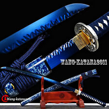 All Blue Katana T10 Steel Combat Ready Japanese Samurai Sharp Functional Sword picture